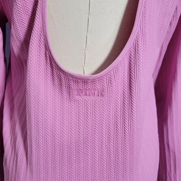 PINK Victoria's Secret XXL Bright Pink Open Back Yoga Workout Longsleeve T-Shirt - Picture 8 of 10